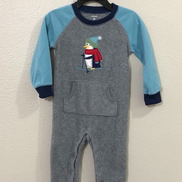 CARTER"S Fleece One-Piece Romper Jumpsuit Bodysuit Penguin Skiing Size 18 Months - Picture 3 of 9